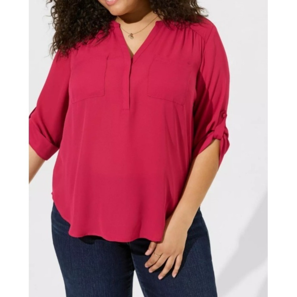 Torrid Harper Fuchsia Blouse w/ Roll-Up Sleeves XL 14-16 Fun‎ & Flirty